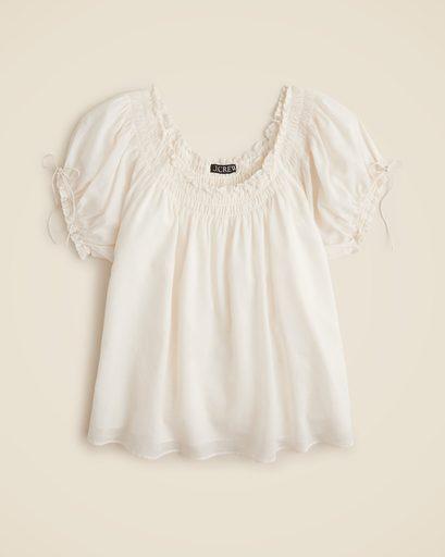 J.Crew Smocked ruffle-trim top in cotton voile