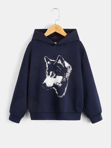 Shein Boys' Graphic Animal Pullover Hoodie