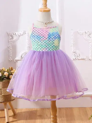 Shein Girls' Mesh Mermaid Dress & Headband Set