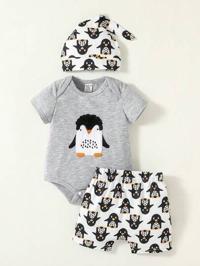 Shein Preschool Penguin T-Shirt & Shorts Set