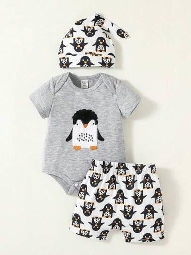 Shein Preschool Penguin T-Shirt & Shorts Set