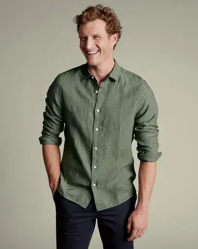 Charles Tyrwhitt Pure Linen Shirt Olive Green