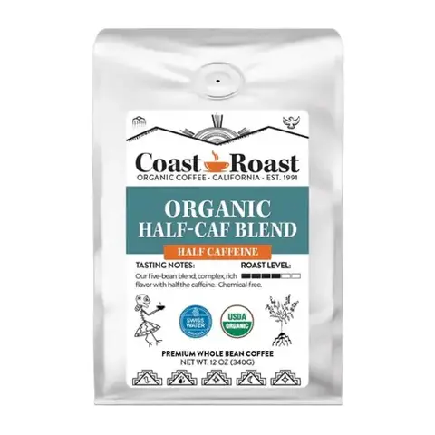 Coast Roast Organic Half-Caf Blend Whole Bean Coffee Bag