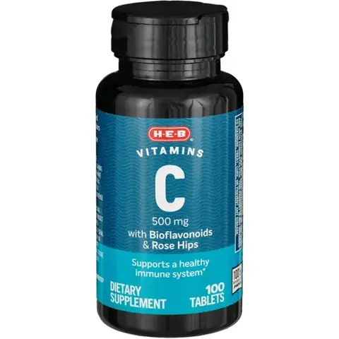 H-E-B Vitamins C 500 mg with Rose Hips, 100 Tablets