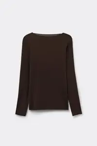 Intimissimi Cotton T-shirt with Boat Neck Ultralight Cotton Dark Brown