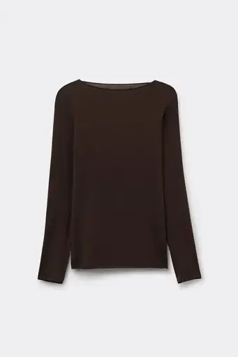 Intimissimi Cotton T-shirt with Boat Neck Ultralight Cotton Dark Brown