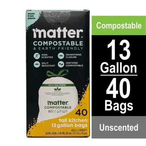 Matter Compostable 13 Gallon Tall Kitchen Trash Bags Unscented