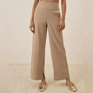 Pact Women's Sesame Heather Airplane Wide Leg Split Hem Organic Pants