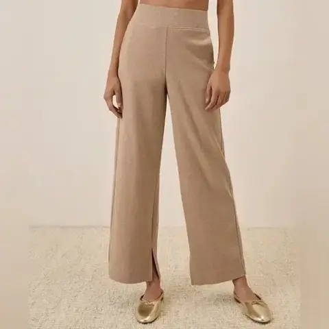 Pact Women's Sesame Heather Airplane Wide Leg Split Hem Organic Pants