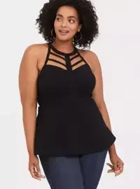 Torrid Plus Size 2 Black Cage Back Tank Top With Graphics