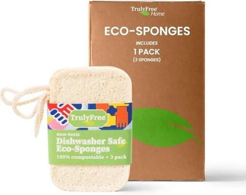 Truly Free Natural Cleaning Sponges 100% Organic Luffa Dish Scrubber Compostable Pack of 3