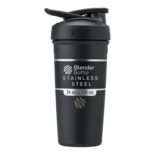 BlenderBottle Strada Shaker Cup Insulated Stainless Steel Bottle with Wire Whisk, Black