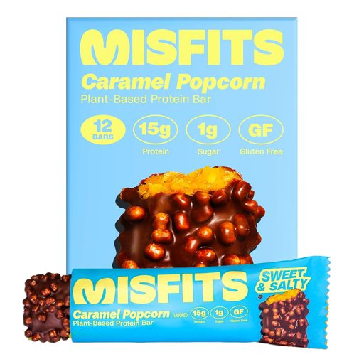 Misfits Health Plant Based Caramel Popcorn Protein Bar