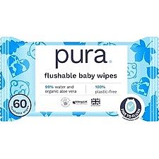 Pura Flushable Toddler Wipes Organic Aloe Vera