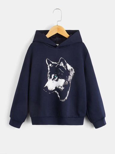 Shein Boys' Graphic Animal Pullover Hoodie