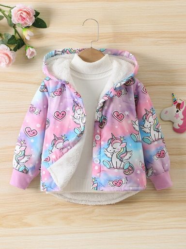 Shein Girls' Unicorn Fluffy Hooded Jacket
