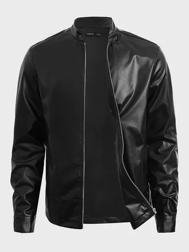 Shein Men's Casual Zipper Faux Leather Jacket