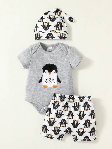 Shein Preschool Penguin T-Shirt & Shorts Set
