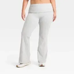 All In Motion Women's Cotton Balance Cotton Spandex Blend High-Rise Foldover Flare Leggings Heather Gray