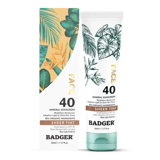 BADGER Tinted Face Mineral Sunscreen SPF 40 Sheer Tint