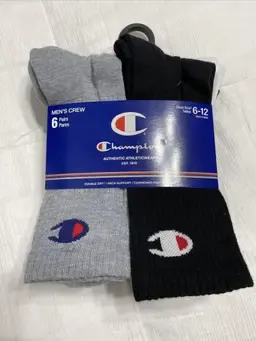 Champion Double Dry Performance Crew Shoe Size 6-12 Black White Gray 6 Pairs