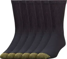 GOLDTOE Mens 656S Cotton Crew Athletic Socks Multipairs Black
