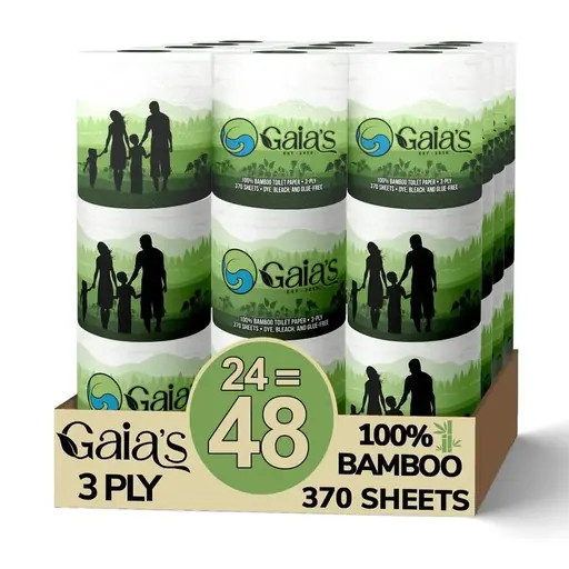 Gaia's 100% Bamboo Toilet Paper 3-ply Dye Bleach and Glue-free