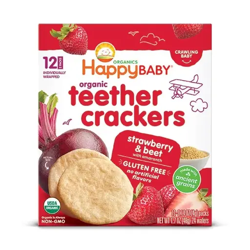 Happy Baby Organic teether crackers Strawberry & Beet box