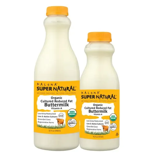 Kalona Super Natural Organic Cultured Reduced Fat Buttermilk Vitamin A plastic bottle