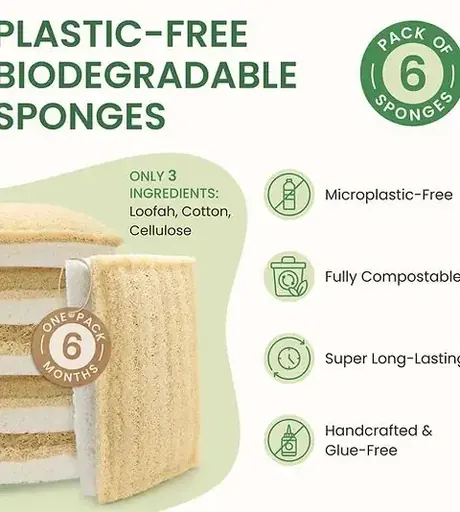 LAIE Solutions Plastic-Free Biodegradable Sponges Cellulose Sponge Loofah Cotton Stitching
