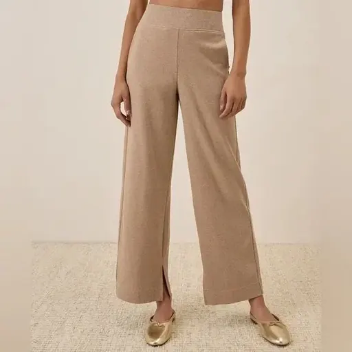 Pact Women's Sesame Heather Airplane Wide Leg Split Hem Organic Pants