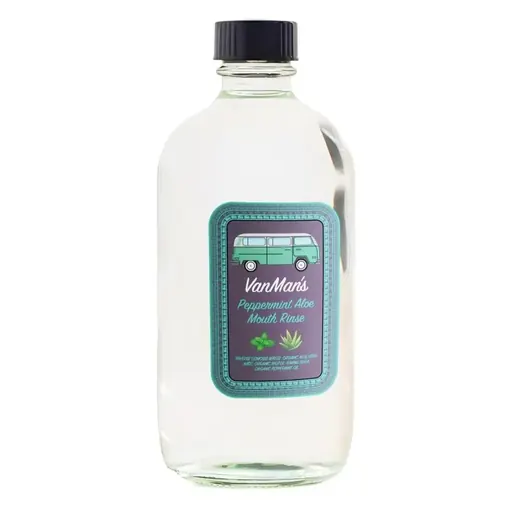 VanMan's Peppermint Aloe Mouth Rinse glass bottle