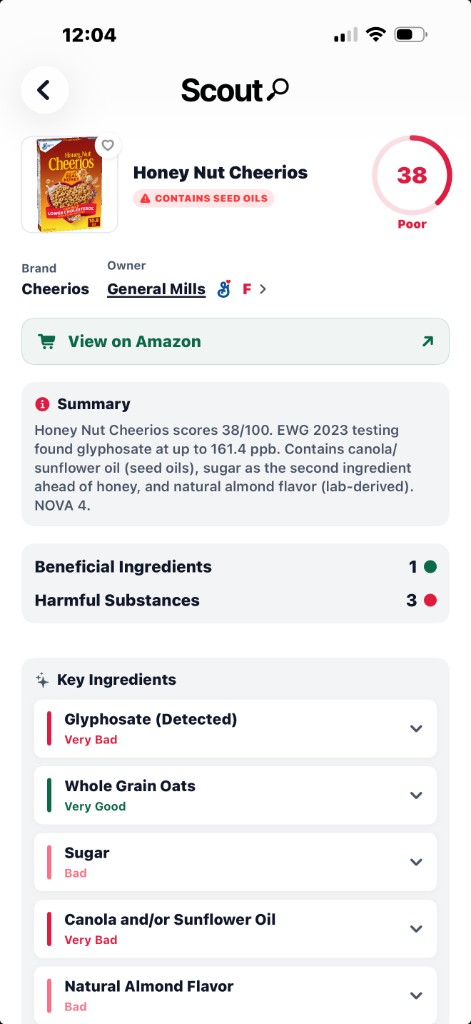 Scout app — Honey Nut Cheerios analysis